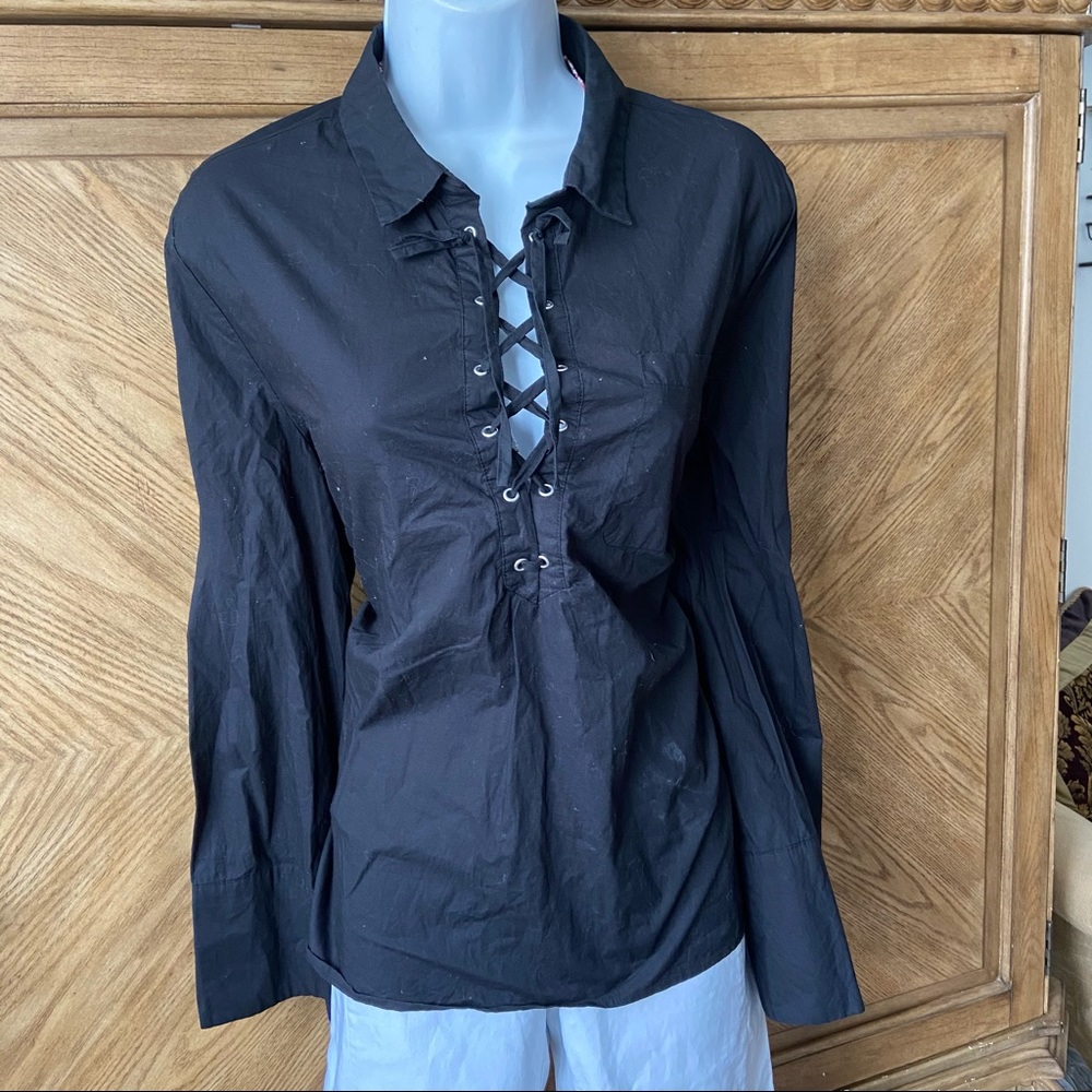Love Tree Black Tie-Up Bell Sleeve Blouse